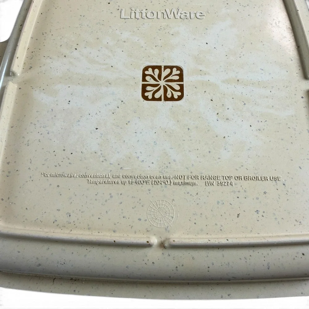 Vintage LittonWare Simmer Pot Divided Casserole Dish Speckled Cream P/N 39274